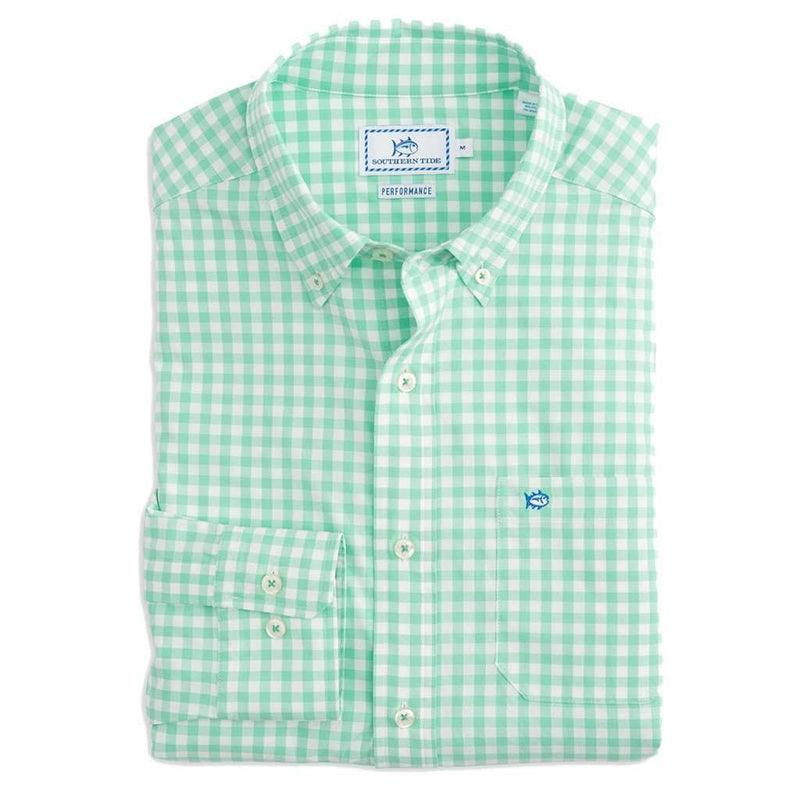 Nassau Gingham Intercoastal Performance Shirt in Offshore Green by Southern Tide - Country Club Prep