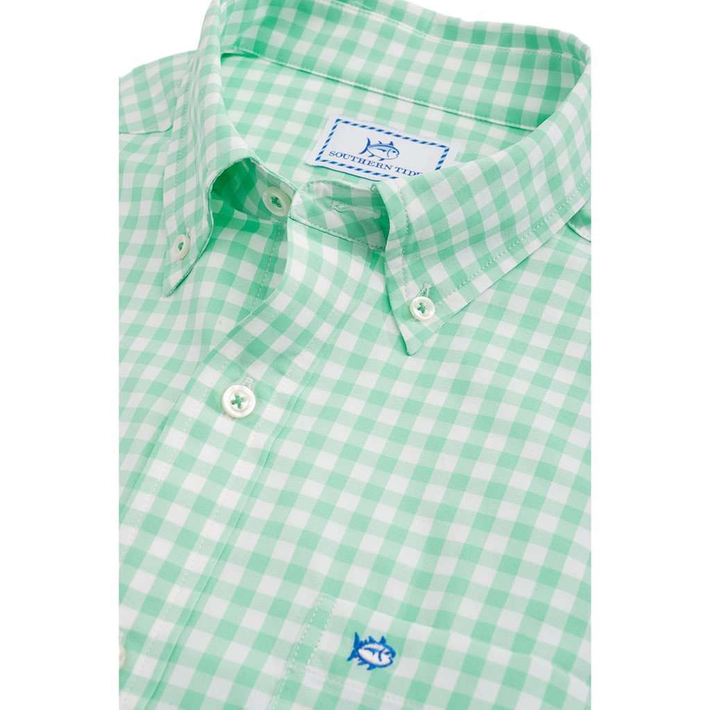 Nassau Gingham Intercoastal Performance Shirt in Offshore Green by Southern Tide - Country Club Prep