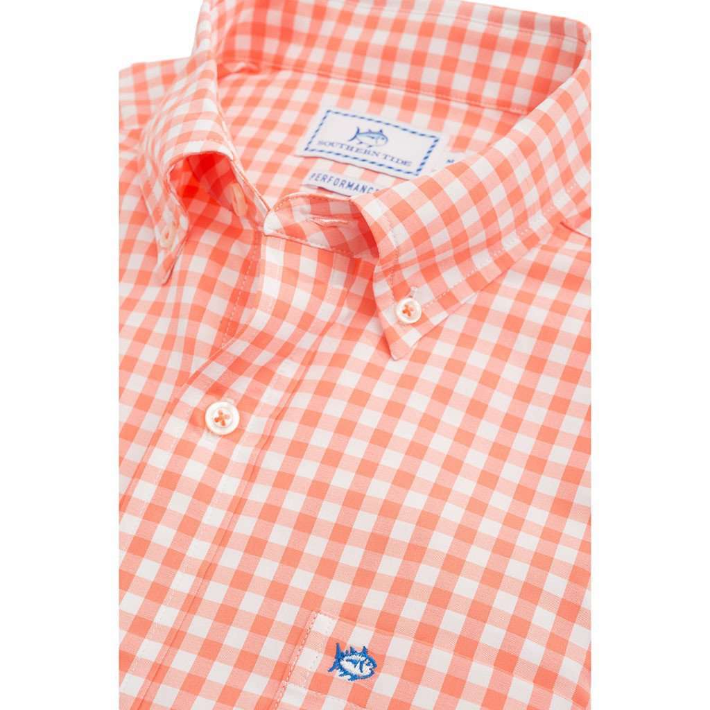 Nassau Gingham Intercoastal Performance Shirt in Peach Fizz by Southern Tide - Country Club Prep