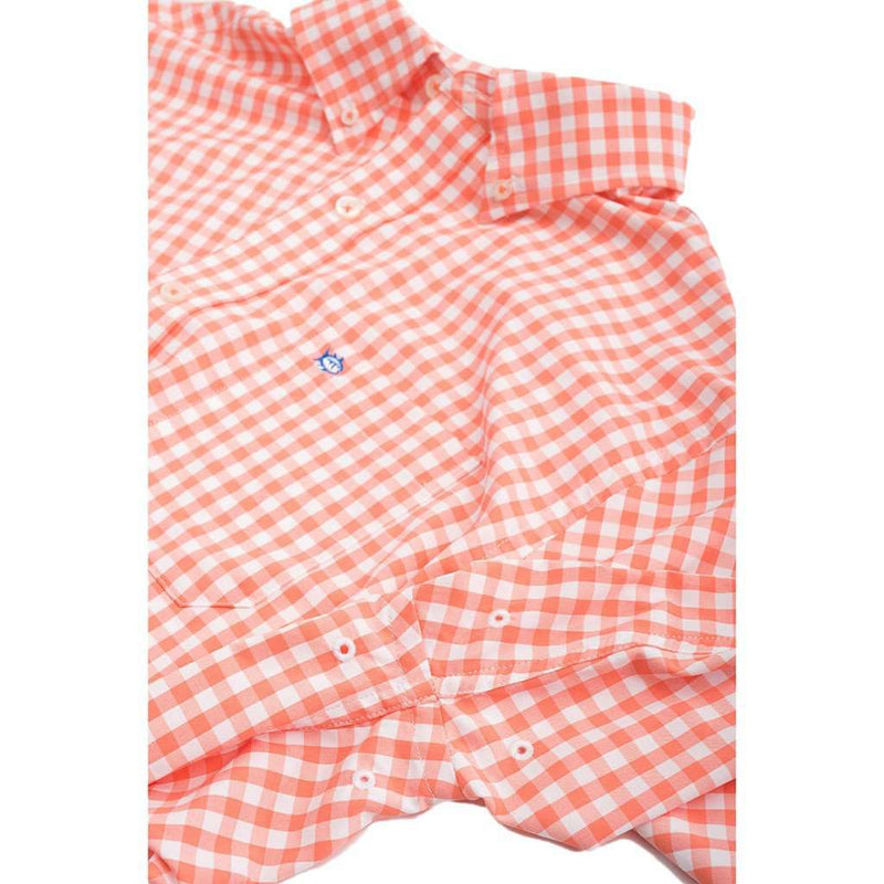 Nassau Gingham Intercoastal Performance Shirt in Peach Fizz by Southern Tide - Country Club Prep