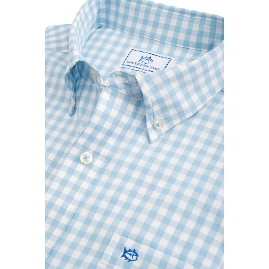 Nassau Gingham Intercoastal Performance Shirt in Sky Blue by Southern Tide - Country Club Prep