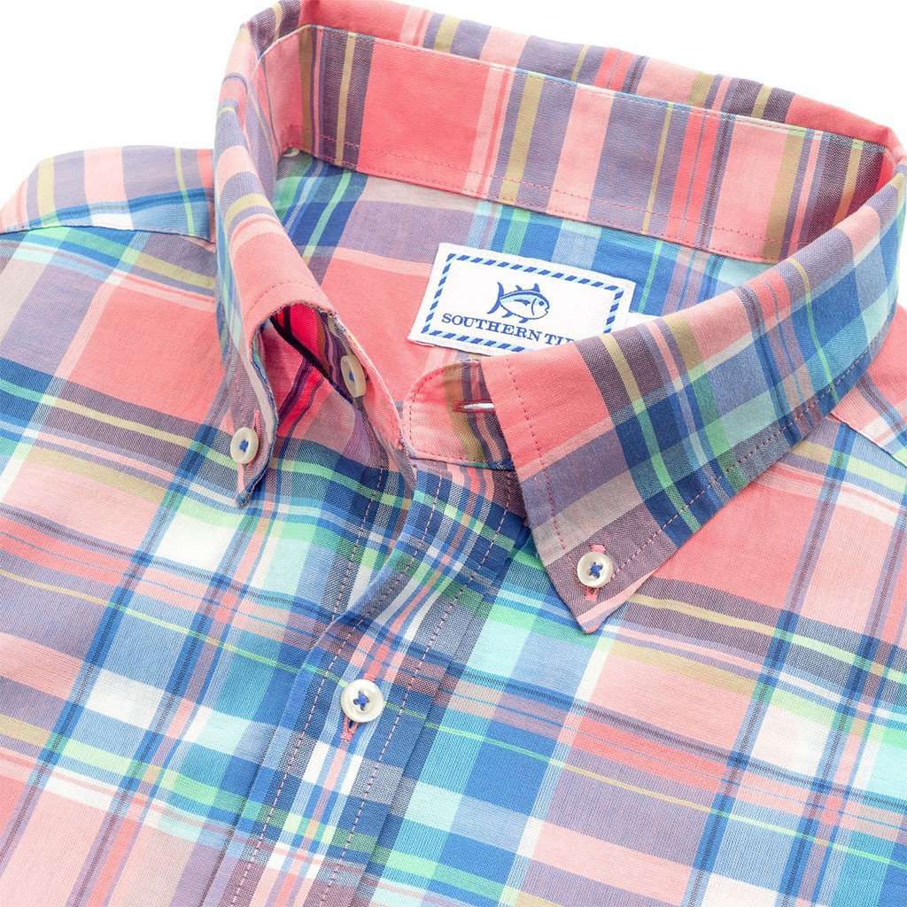 Ocean Boulevard Plaid Sport Shirt in Light Coral by Southern Tide - Country Club Prep
