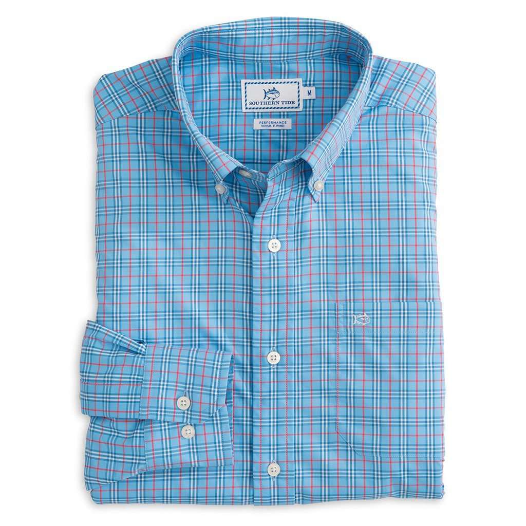 Ocean Highway Plaid Intercoastal Performance Shirt in Ocean Channel by Southern Tide - Country Club Prep