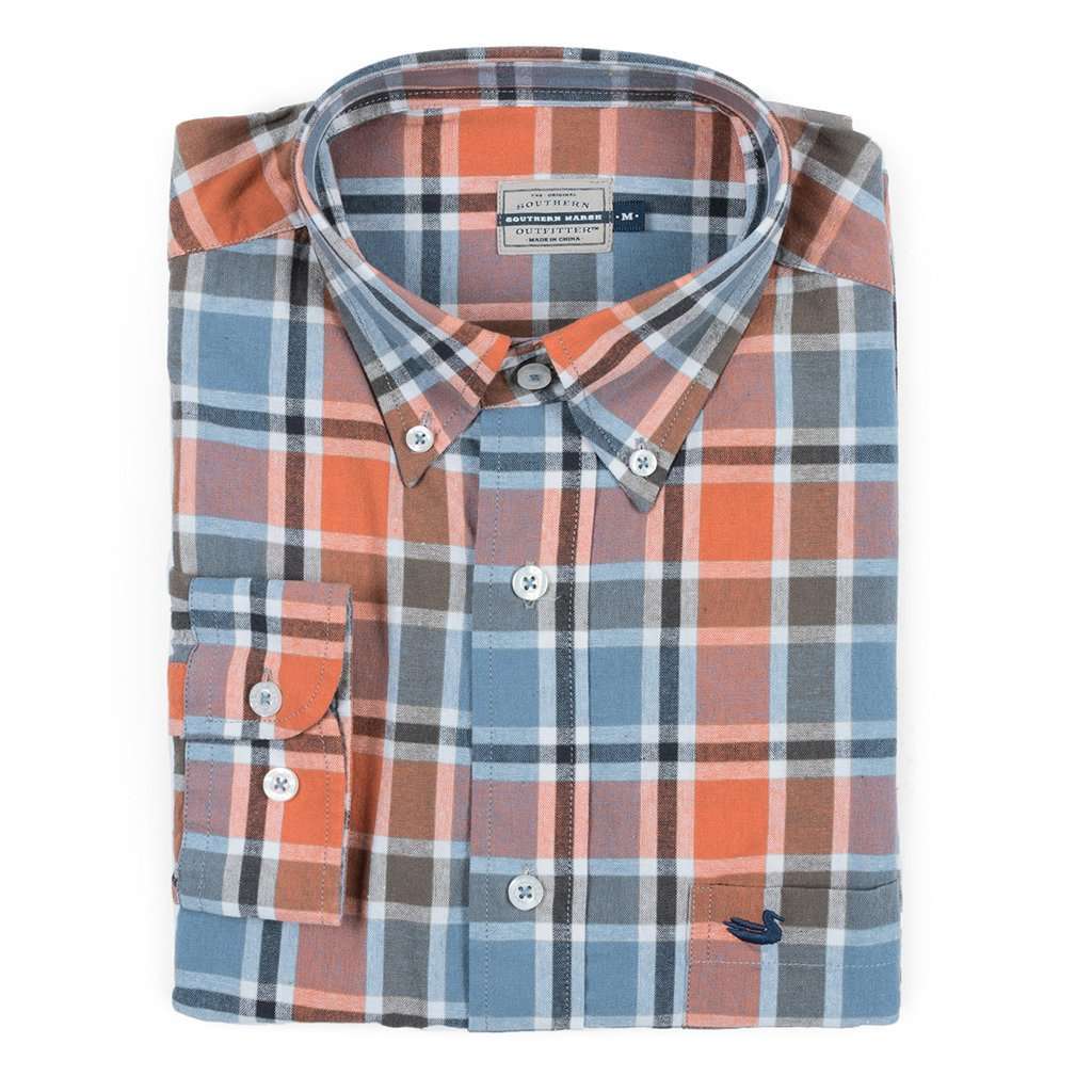 Ocoee Washed Plaid Dress Shirt in Slate and Bisque by Southern Marsh - Country Club Prep