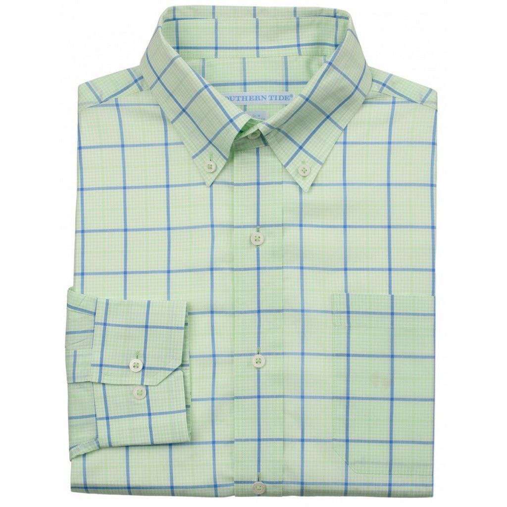 On Course Plaid Classic Fit Sport Shirt in Lime by Southern Tide - Country Club Prep