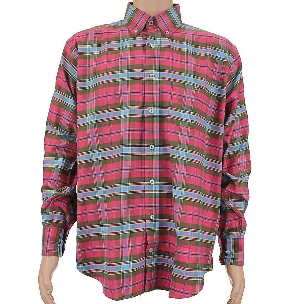 Plantation Flannel Button Down in Raspberry Red by Southern Point Co. - Country Club Prep
