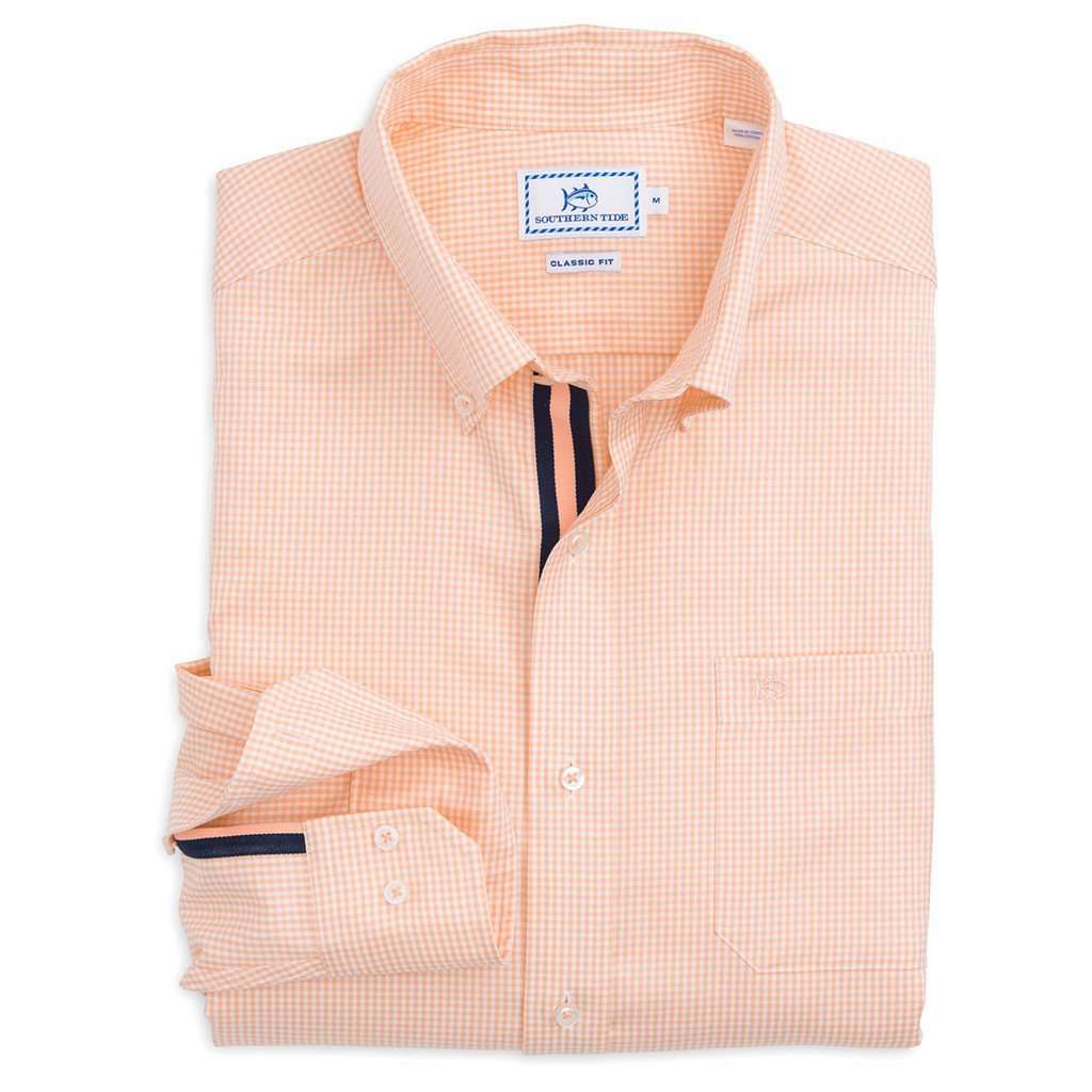 Seafaring Micro Gingham Sport Shirt in Peach Fizz by Southern Tide - Country Club Prep