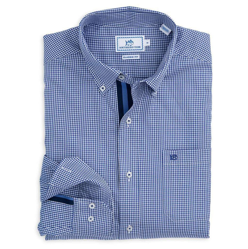 Seafaring Micro Gingham Sport Shirt in University Blue by Southern Tide - Country Club Prep