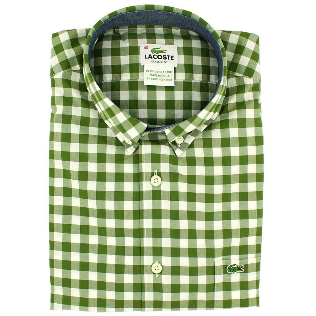 Short Sleeve Classic Gingham Woven Button Down by Lacoste - Country Club Prep