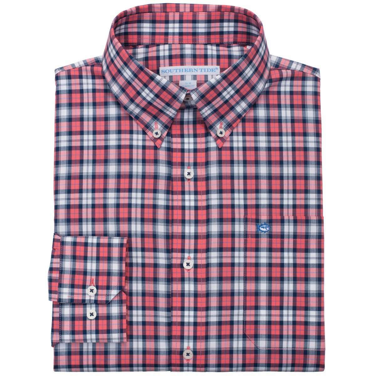 Sonar Plaid Classic Fit Sport Shirt in Coral Beach by Southern Tide - Country Club Prep