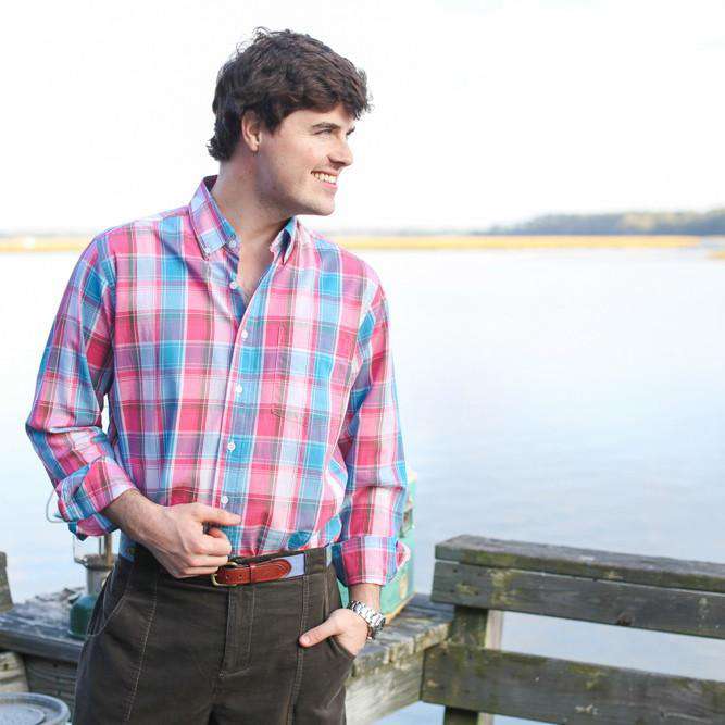 Southern Shirt in Pink & Brown Plaid by Southern Proper - Country Club Prep