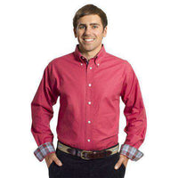 Straight Wharf Button Down in Chino Weathered Red with Harvest Plaid Trim by Castaway Clothing - Country Club Prep