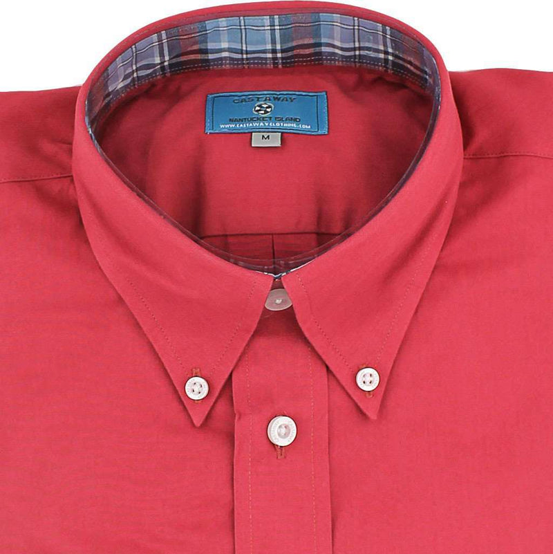 Straight Wharf Button Down in Chino Weathered Red with Harvest Plaid Trim by Castaway Clothing - Country Club Prep