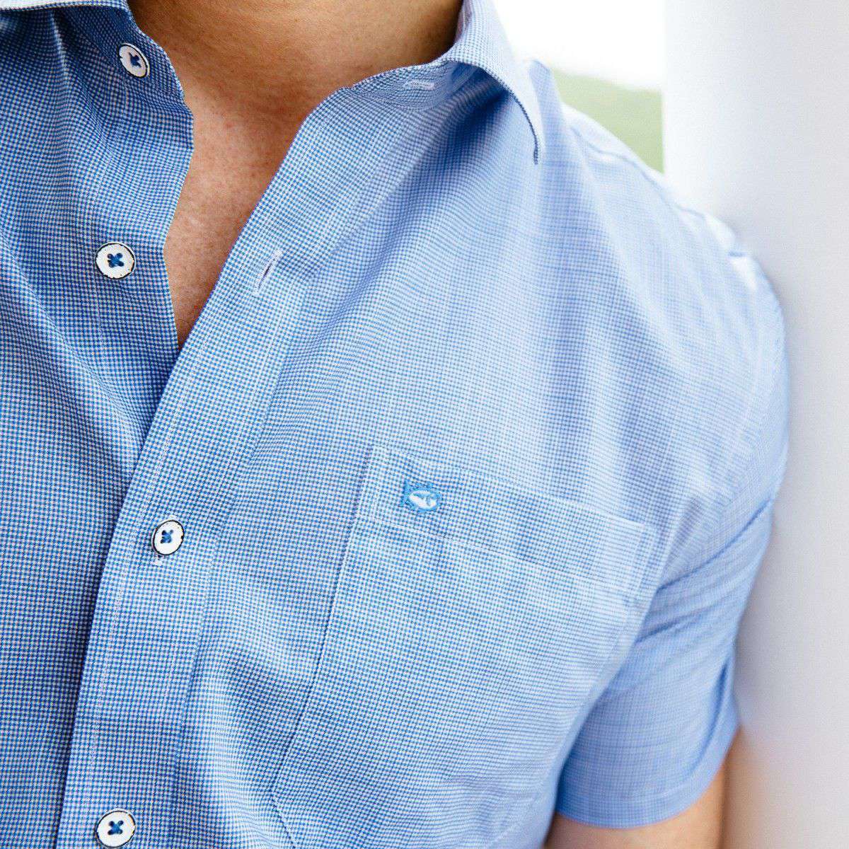 Tailored Short Sleeve Cast Off Check Sport Shirt in Over Sea Blue by Southern Tide - Country Club Prep