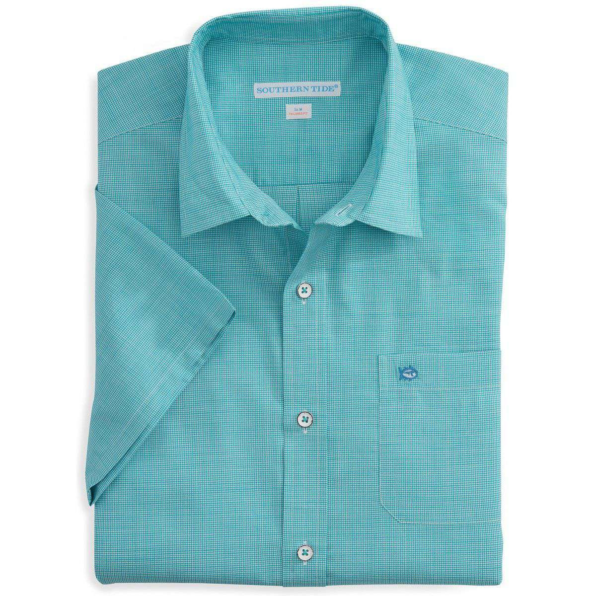 Tailored Short Sleeve Cast Off Check Sport Shirt in Tidal Wave Green by Southern Tide - Country Club Prep