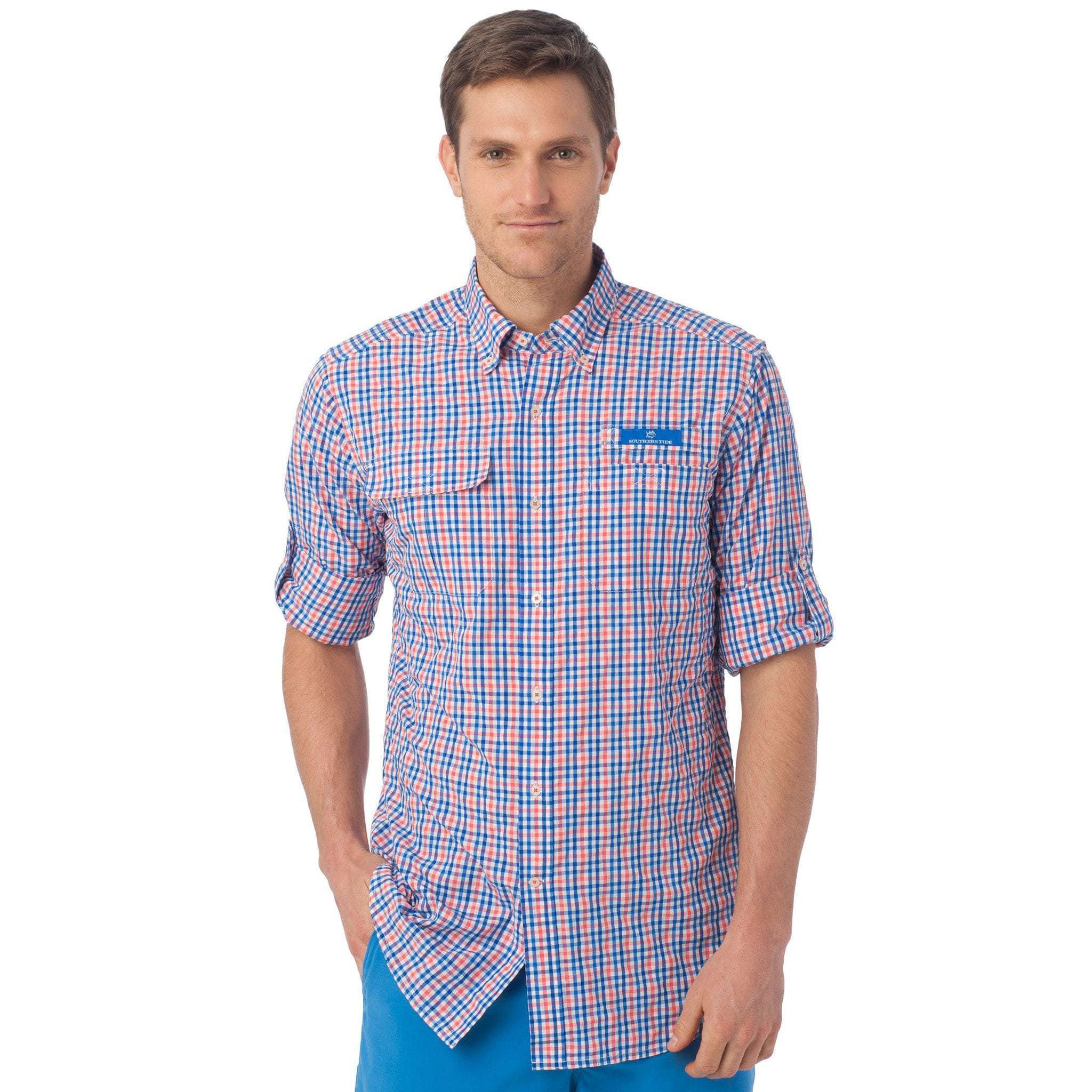 Southern Tide Tarpon Plaid Fishing Shirt in Hot Coral – Country