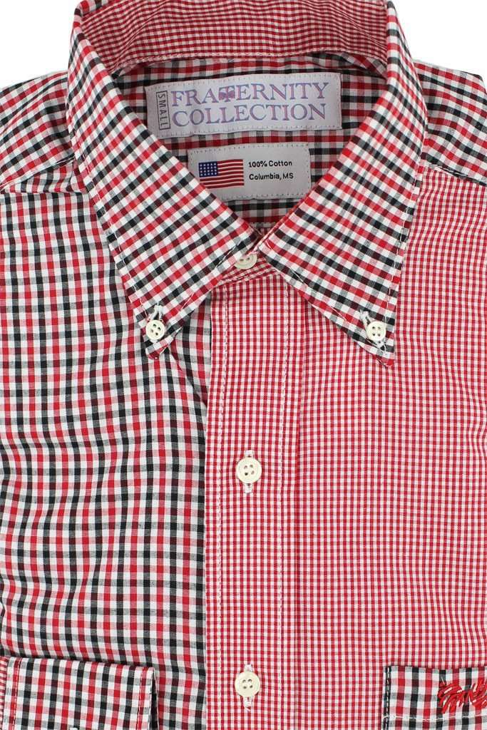 The Athens Sports Shirt in Two Tone Black/Red Tattersall and Red Gingham by Fraternity Collection - Country Club Prep