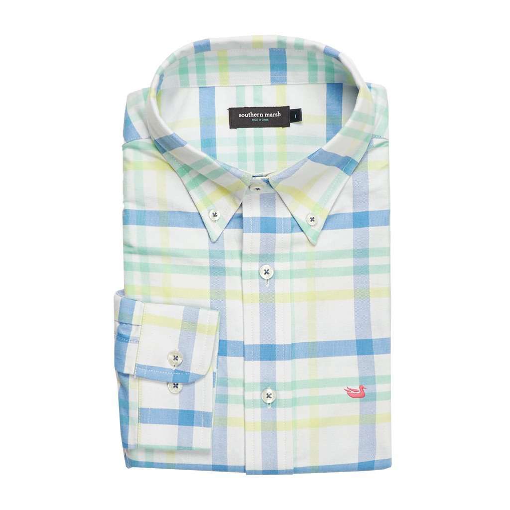 The Belfort Oxford in Blue and Mint by Southern Marsh - Country Club Prep