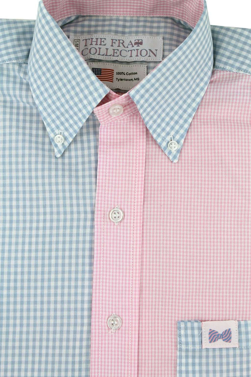 The Birmingham Sports Shirt in Two Tone Baby Blue and Light Pink - Country Club Prep