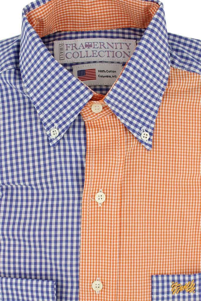 The Gainesville Sports Shirt in Two Tone Royal Blue and Orange Gingham by Fraternity Collection - Country Club Prep