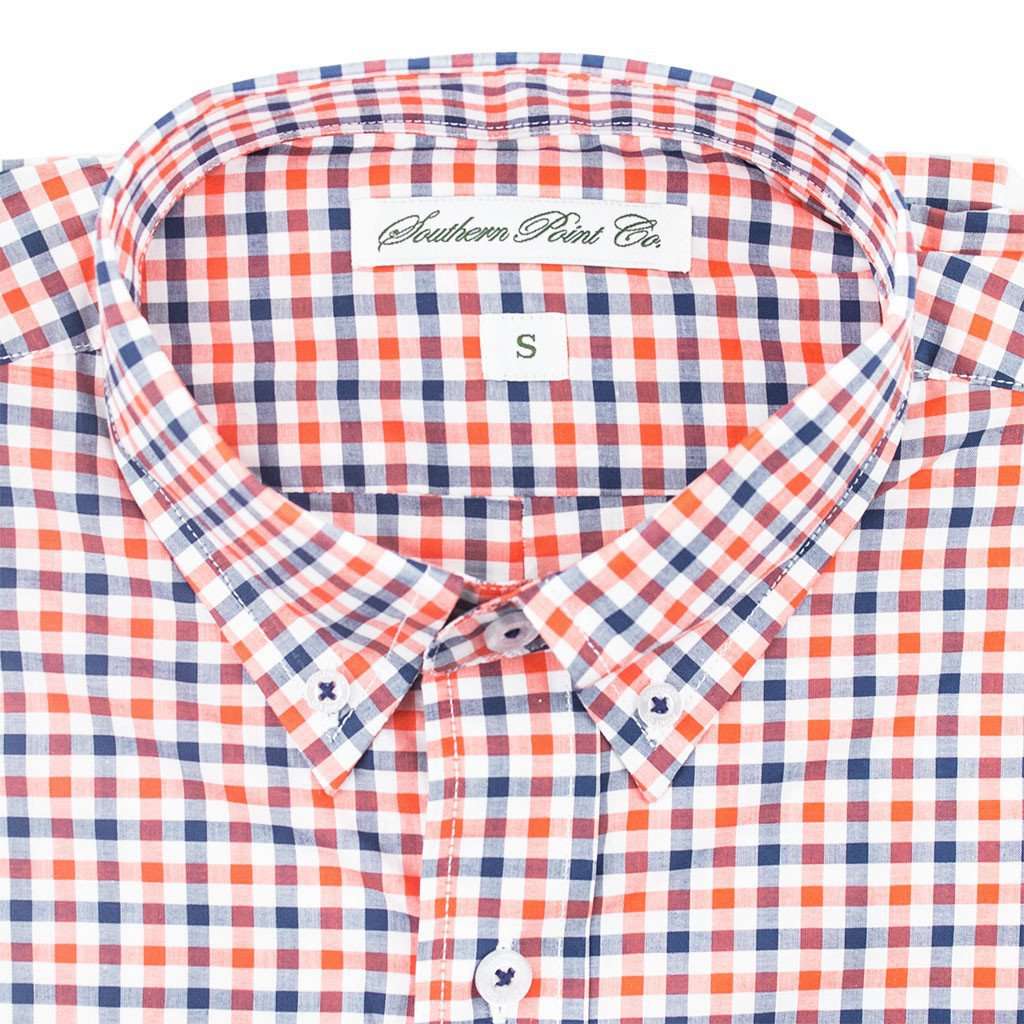 The Hadley Shirt in Orange & Navy Check by Southern Point Co. - Country Club Prep