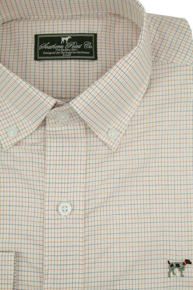 The Hadley Shirt in Shell Check Orange by Southern Point Co. - Country Club Prep