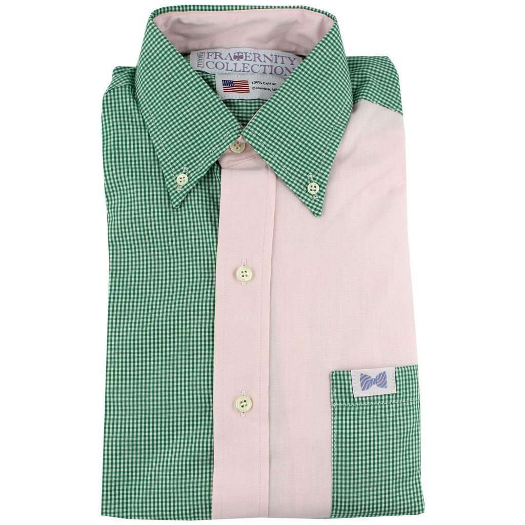 The Norfolk Sports Shirt in Two Tone Light Pink and Green Gingham by the Fraternity Collection - Country Club Prep