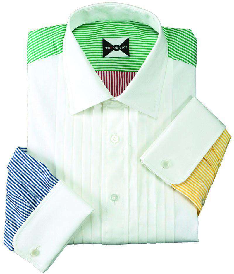 The Palm Beach Multi-Panel Tux Shirt in Pink and Green by ThRedHeads White / TRHPBS-15" neck / 32-33" sleeve The Palm Beach Multi-Panel Tux Shirt in Pink and Green by ThRedHeads White / TRHPBS-15" neck / 32-33" sleeve