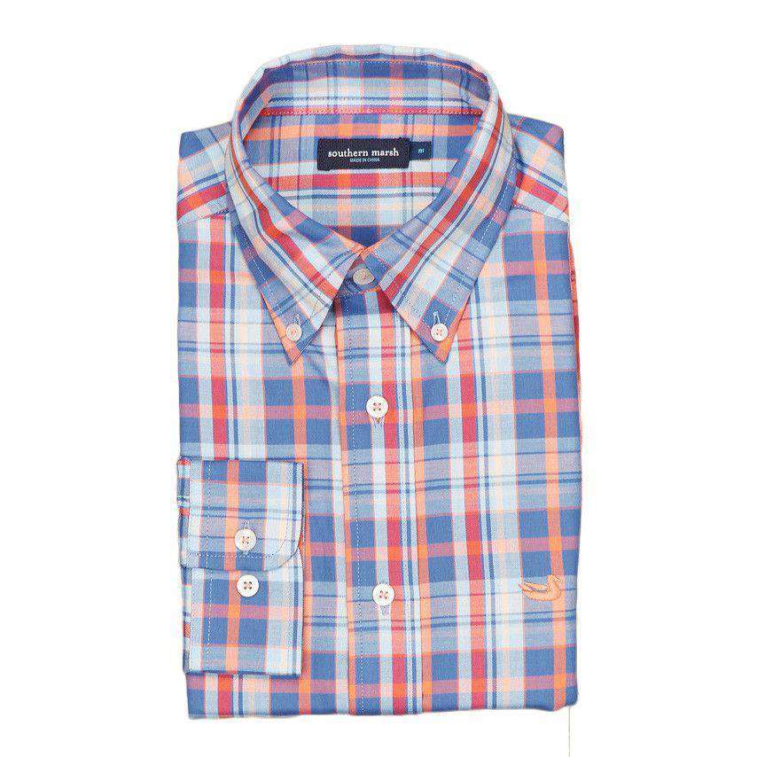 The Walton Plaid Button Down in Navy and Coral by Southern Marsh - Country Club Prep
