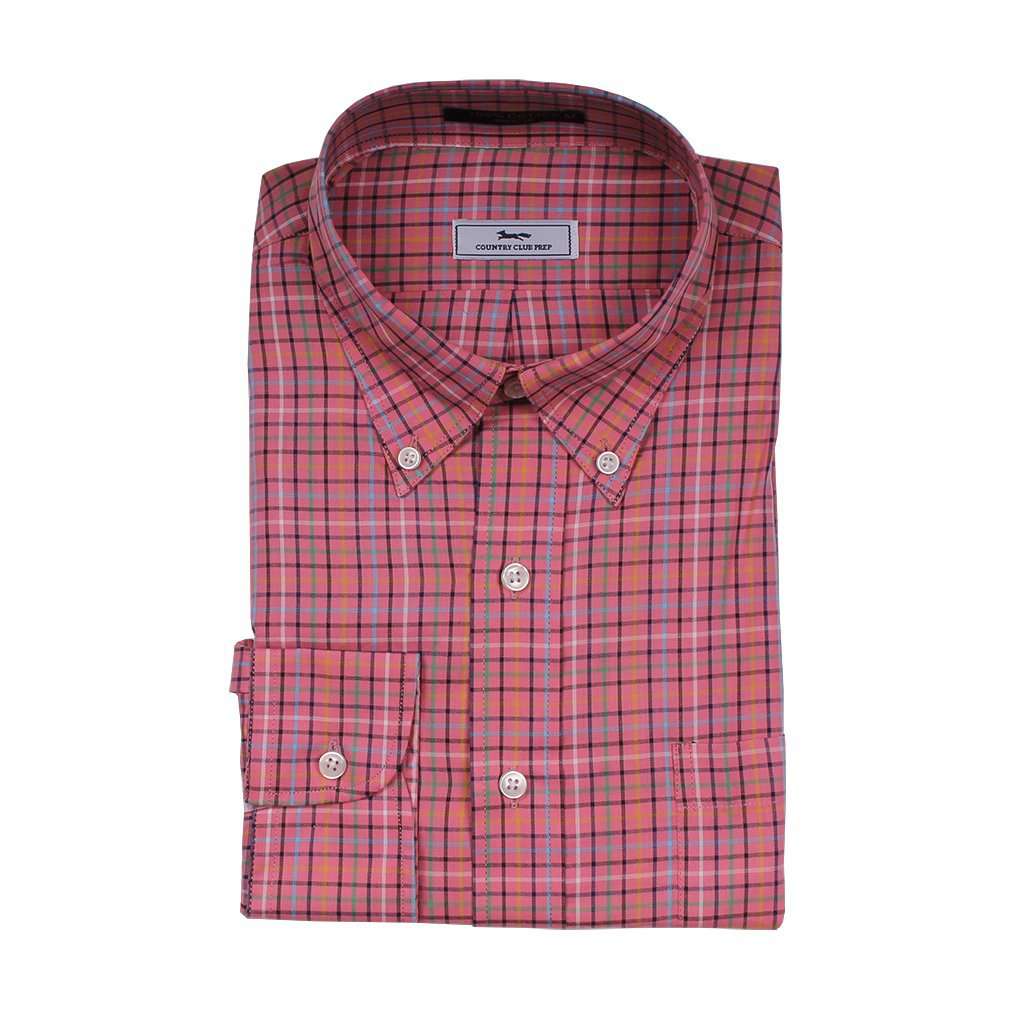 The Yates Button Down in Coral Check by Country Club Prep - Country Club Prep