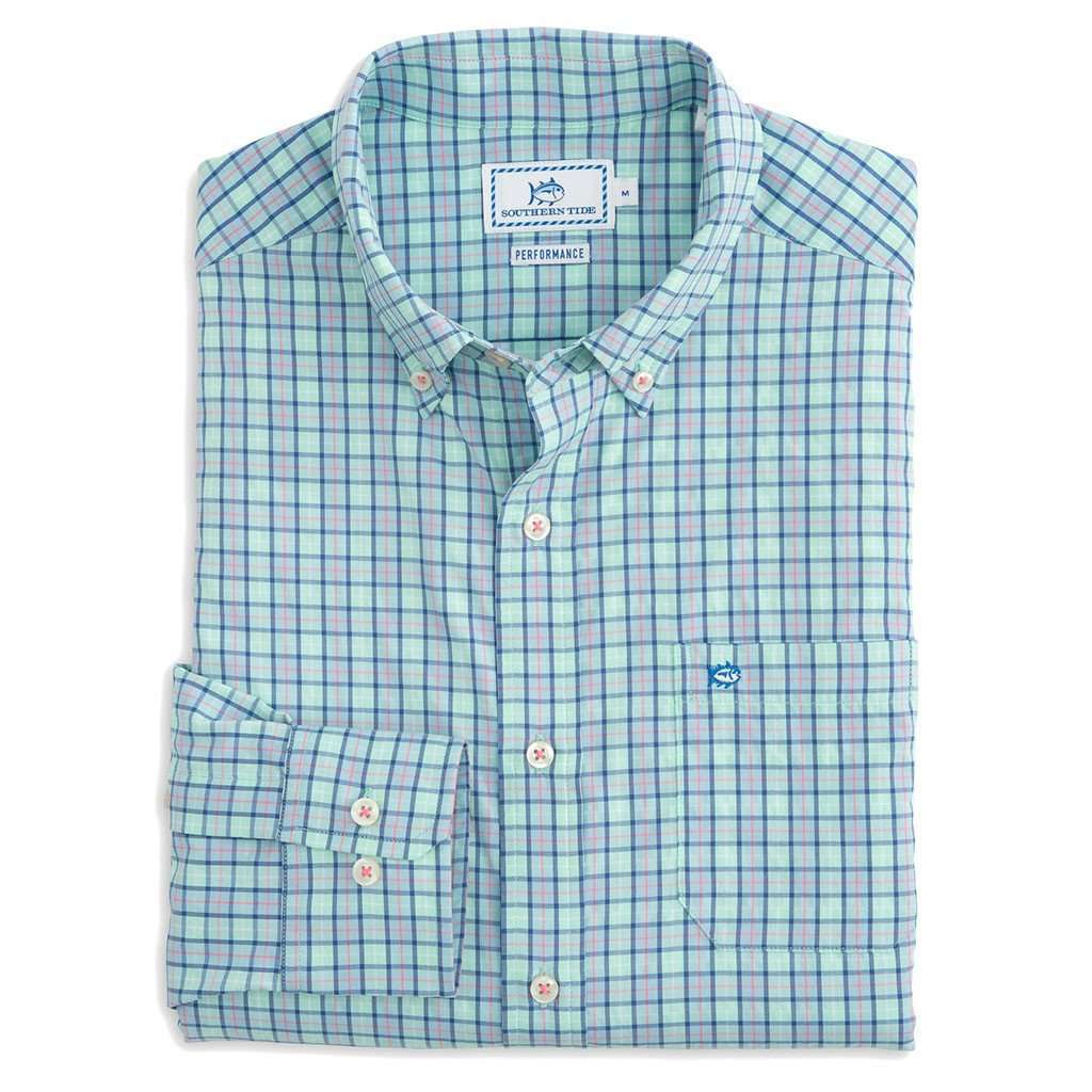 Tortuga Plaid Intercoastal Performance Shirt in Offshore Green by Southern Tide - Country Club Prep