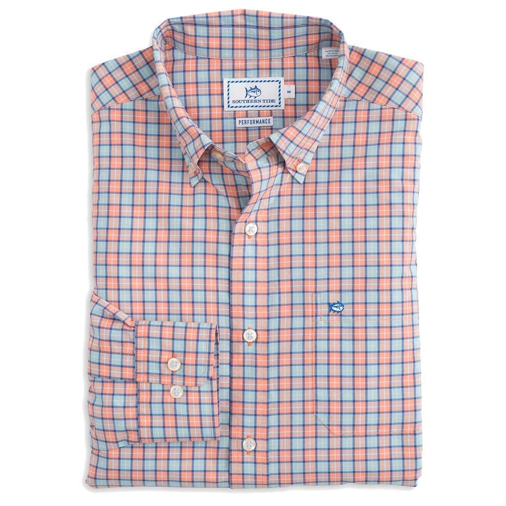 Tortuga Plaid Intercoastal Performance Shirt in Peach Fizz by Southern Tide - Country Club Prep