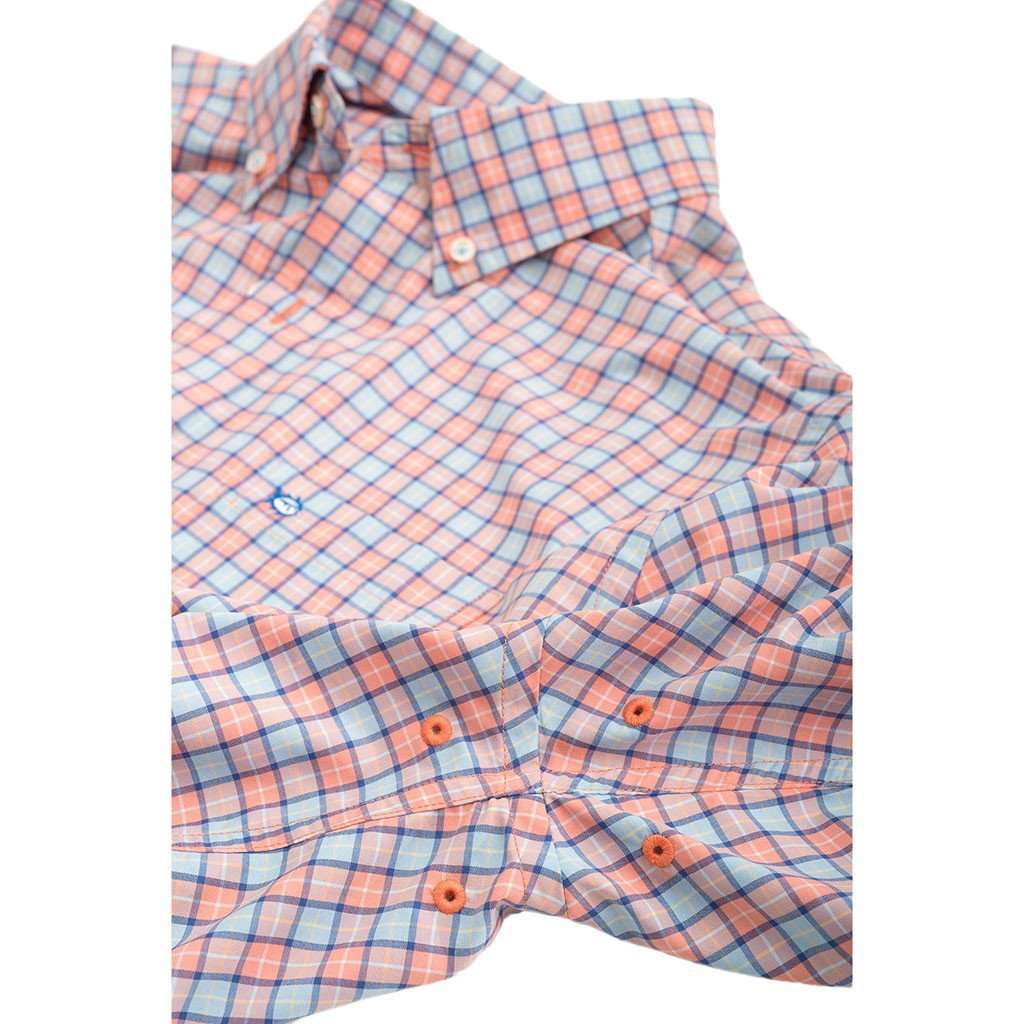 Tortuga Plaid Intercoastal Performance Shirt in Peach Fizz by Southern Tide - Country Club Prep