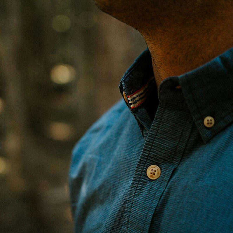 Washed Houndstooth Button Down Shirt in Blue by The Normal Brand - Country Club Prep