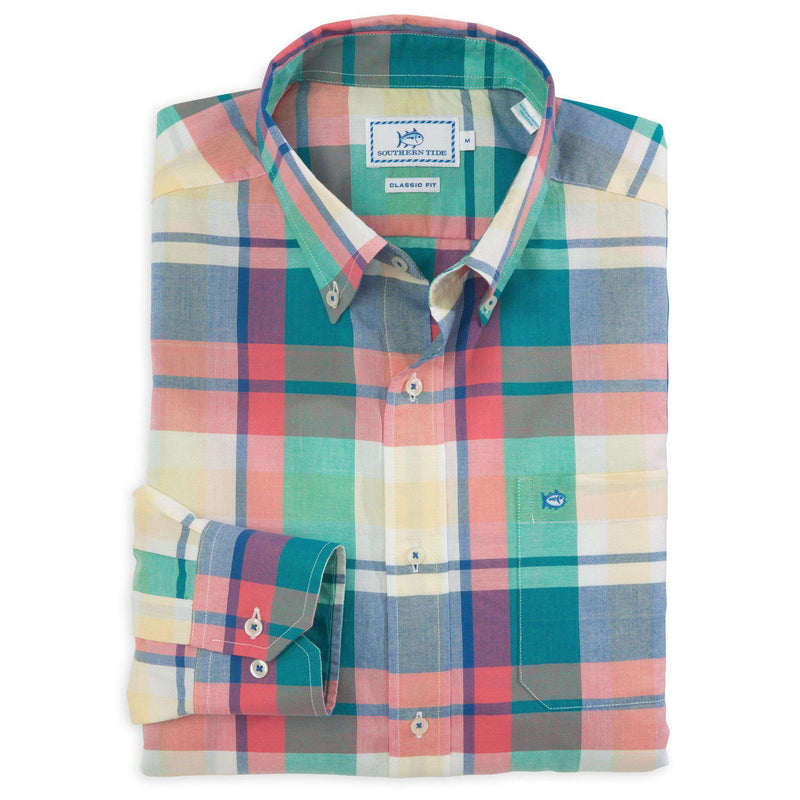 Winyah Plaid Classic Fit Sport Shirt in Coral by Southern Tide - Country Club Prep
