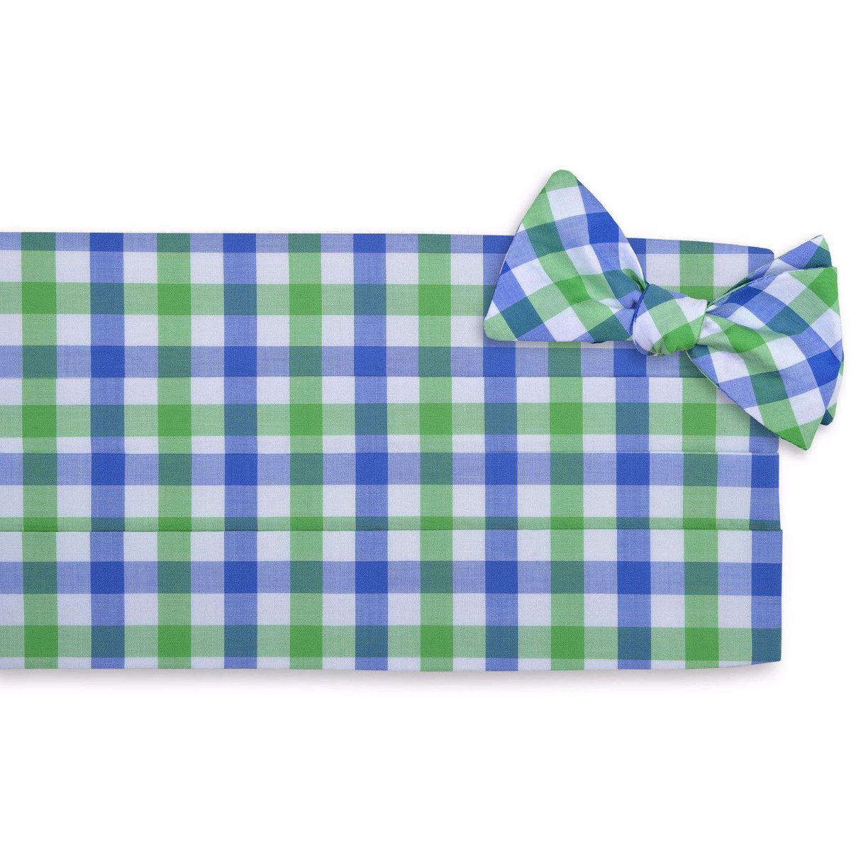 Battery Check Cummerbund Set in Green by High Cotton - Country Club Prep