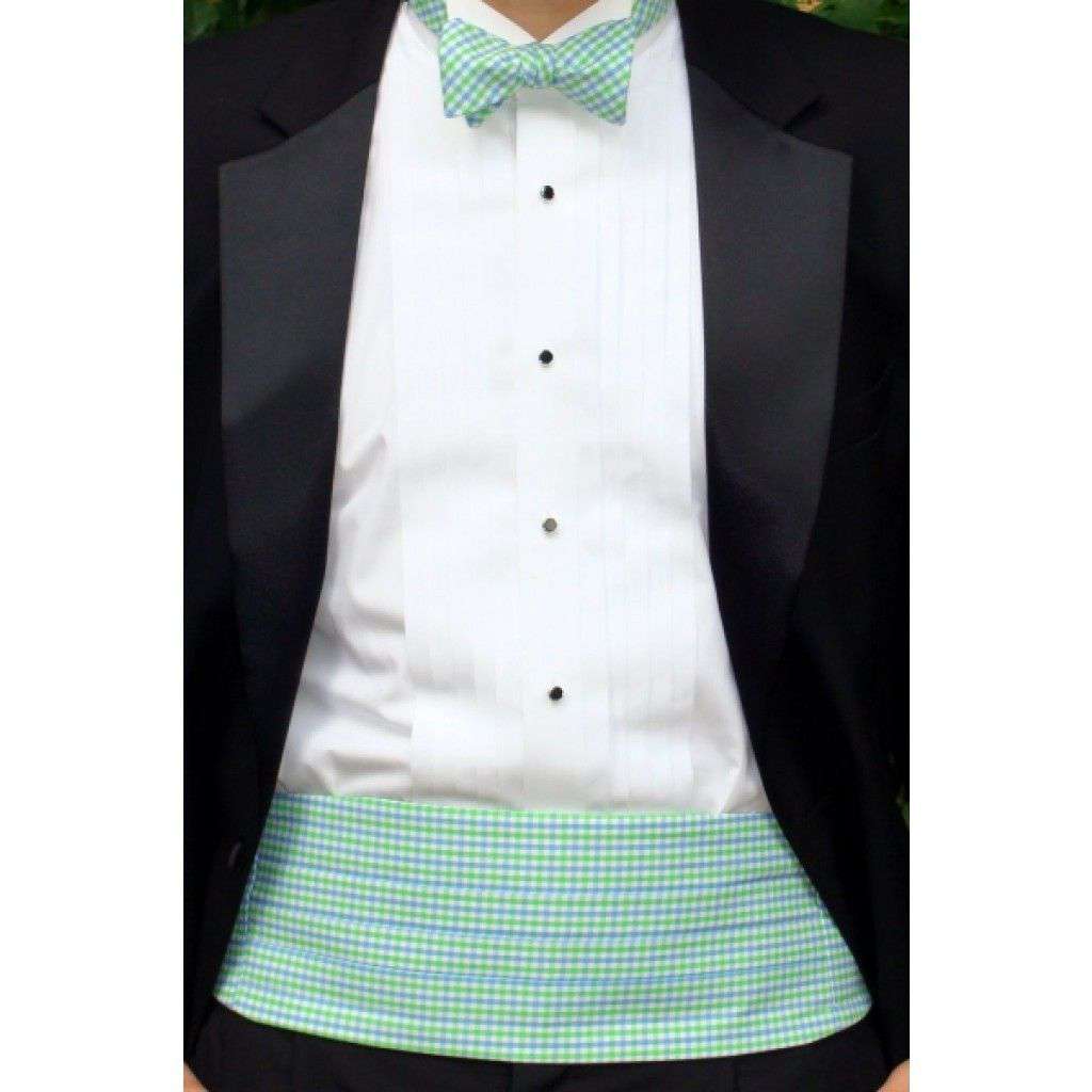 Cornflower and Mint Tattersall Cummerbund Set by High Cotton - Country Club Prep