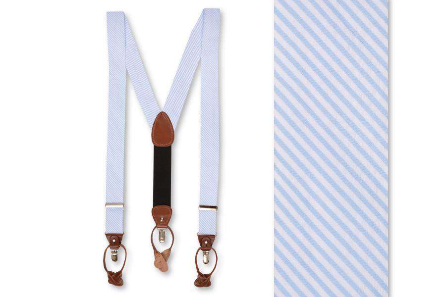 Light Blue Seersucker Stripe Suspenders/ Braces by High Cotton - Country Club Prep