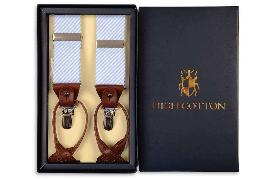 Light Blue Seersucker Stripe Suspenders/ Braces by High Cotton - Country Club Prep