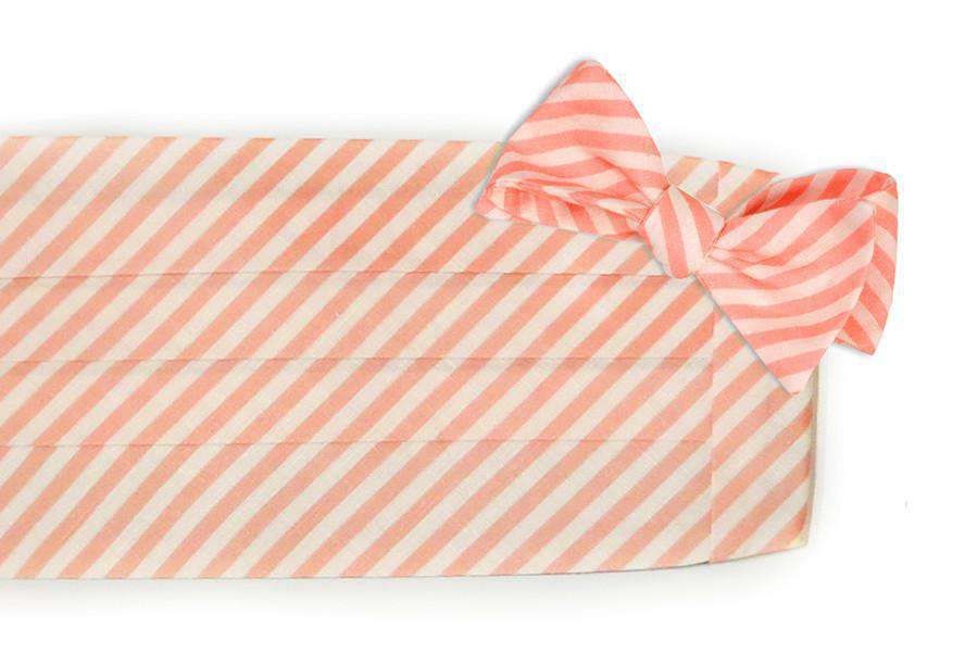 Melon Linen Stripe Cummerbund Set by High Cotton - Country Club Prep