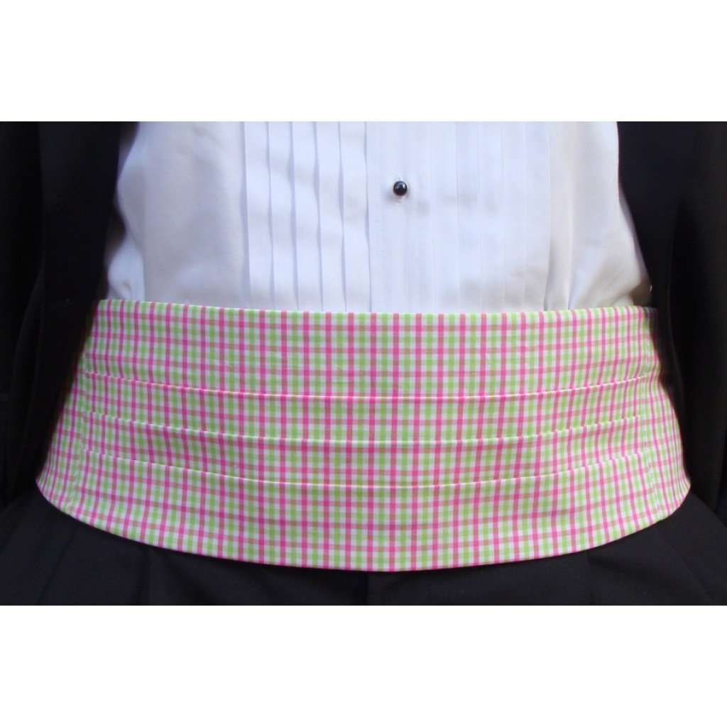 Pink and Green Tattersall Cummerbund Set by High Cotton - Country Club Prep