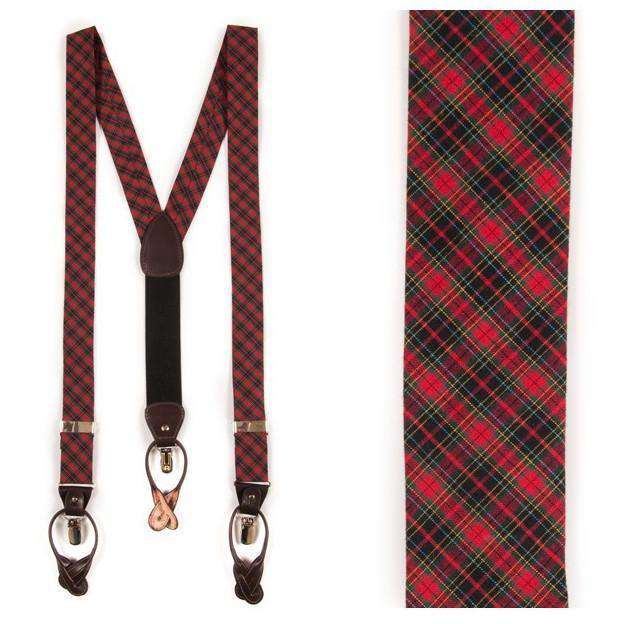 Red and Navy Tartan Suspenders/ Brace by High Cotton - Country Club Prep