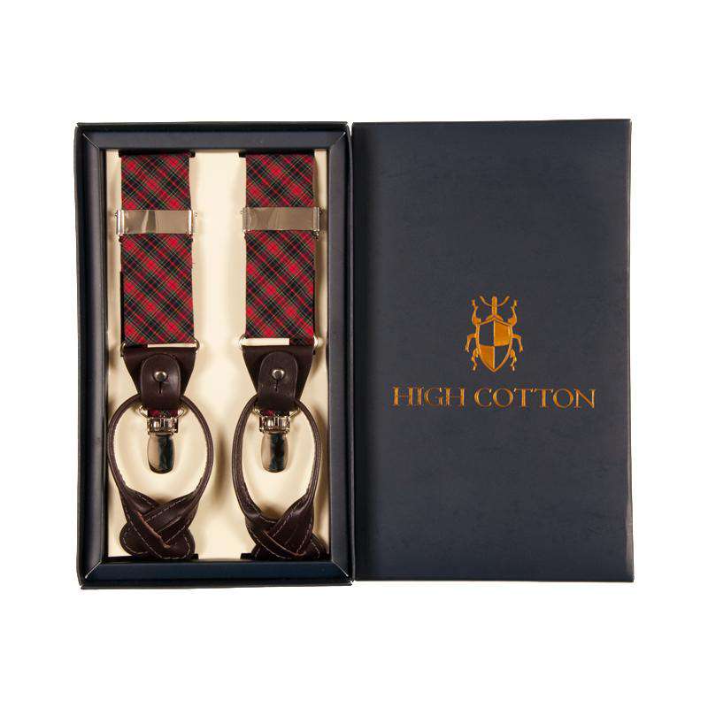 Red and Navy Tartan Suspenders/ Brace by High Cotton - Country Club Prep