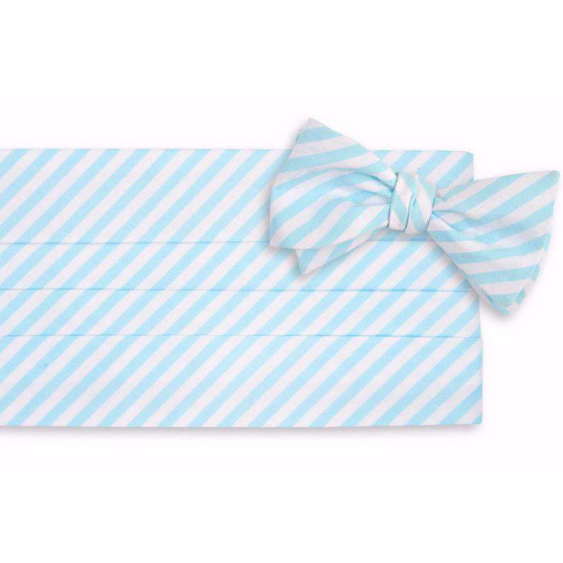 Sea Glass Stripe Cummerbund Set in Aqua by High Cotton - Country Club Prep