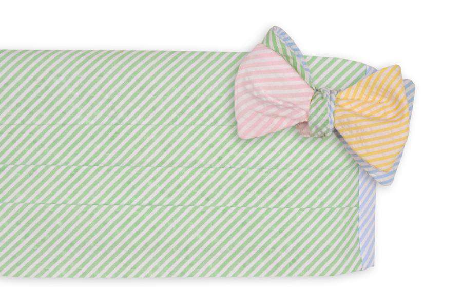 Seersucker Four Way Cummerbund Set with Mint Green Front by High Cotton - Country Club Prep