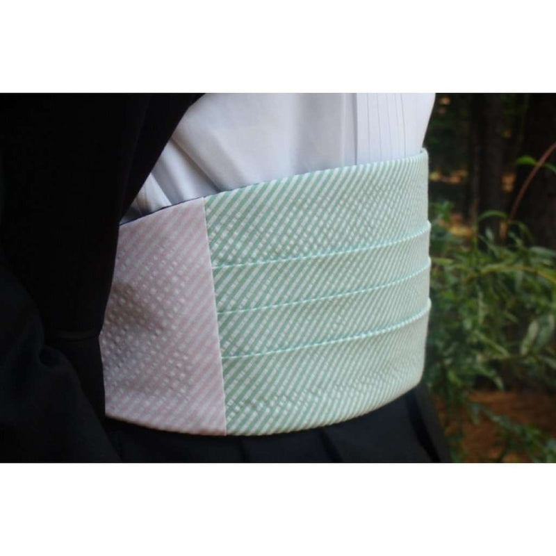 Seersucker Four Way Cummerbund Set with Mint Green Front by High Cotton - Country Club Prep