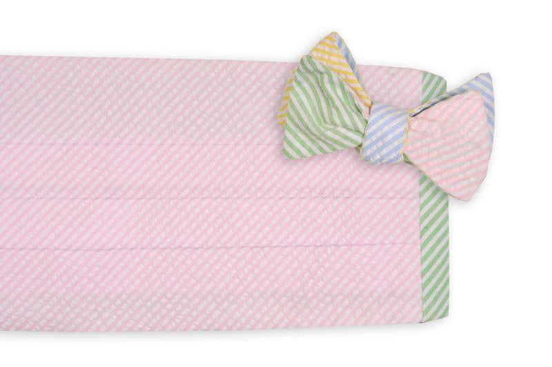 Seersucker Four Way Cummerbund Set with Pink Front by High Cotton - Country Club Prep