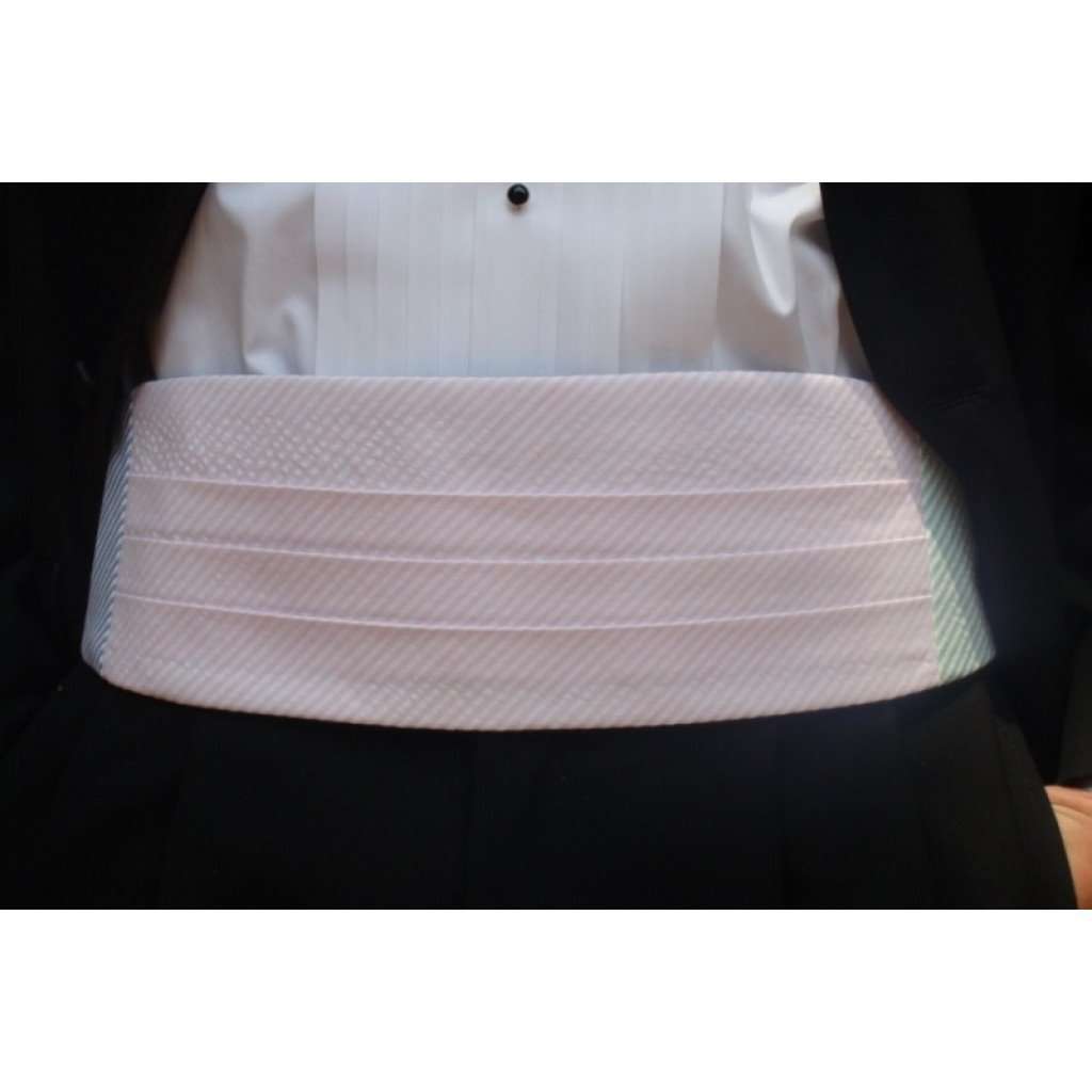 Seersucker Four Way Cummerbund Set with Pink Front by High Cotton - Country Club Prep