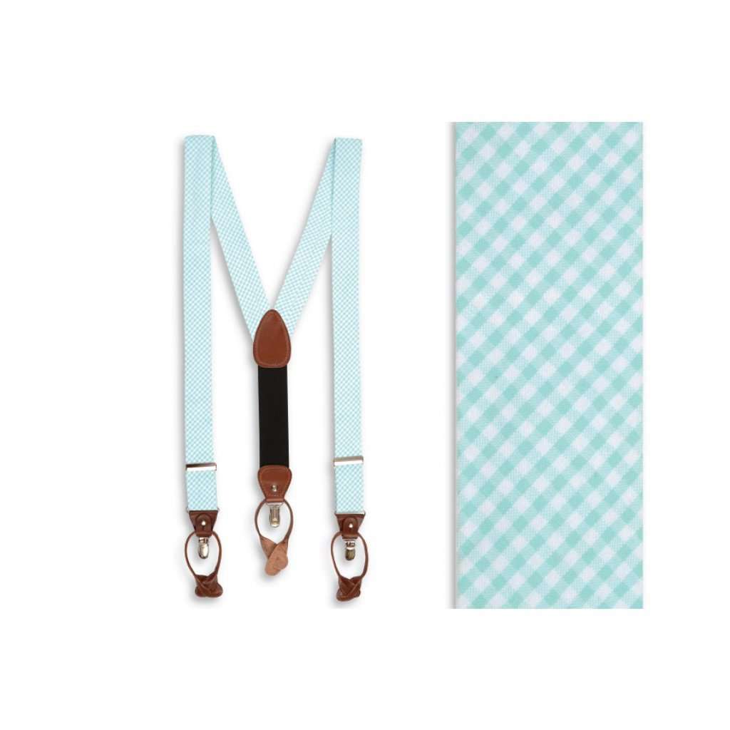 Seersucker Gingham Suspenders/ Braces in Seafoam by High Cotton - Country Club Prep