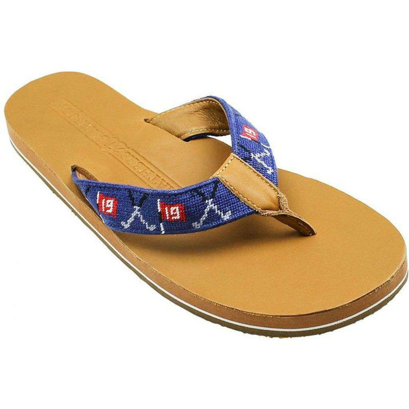 Men's 19th Hole Needle Point Flip Flops in Navy by Smathers & Branson - Country Club Prep